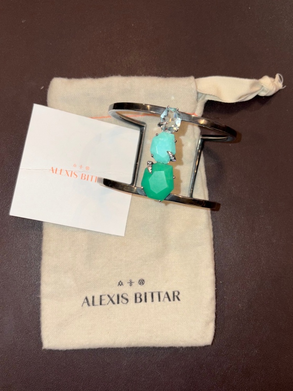 Alexis Bittar Sterling Silver Cuff with 3 stones